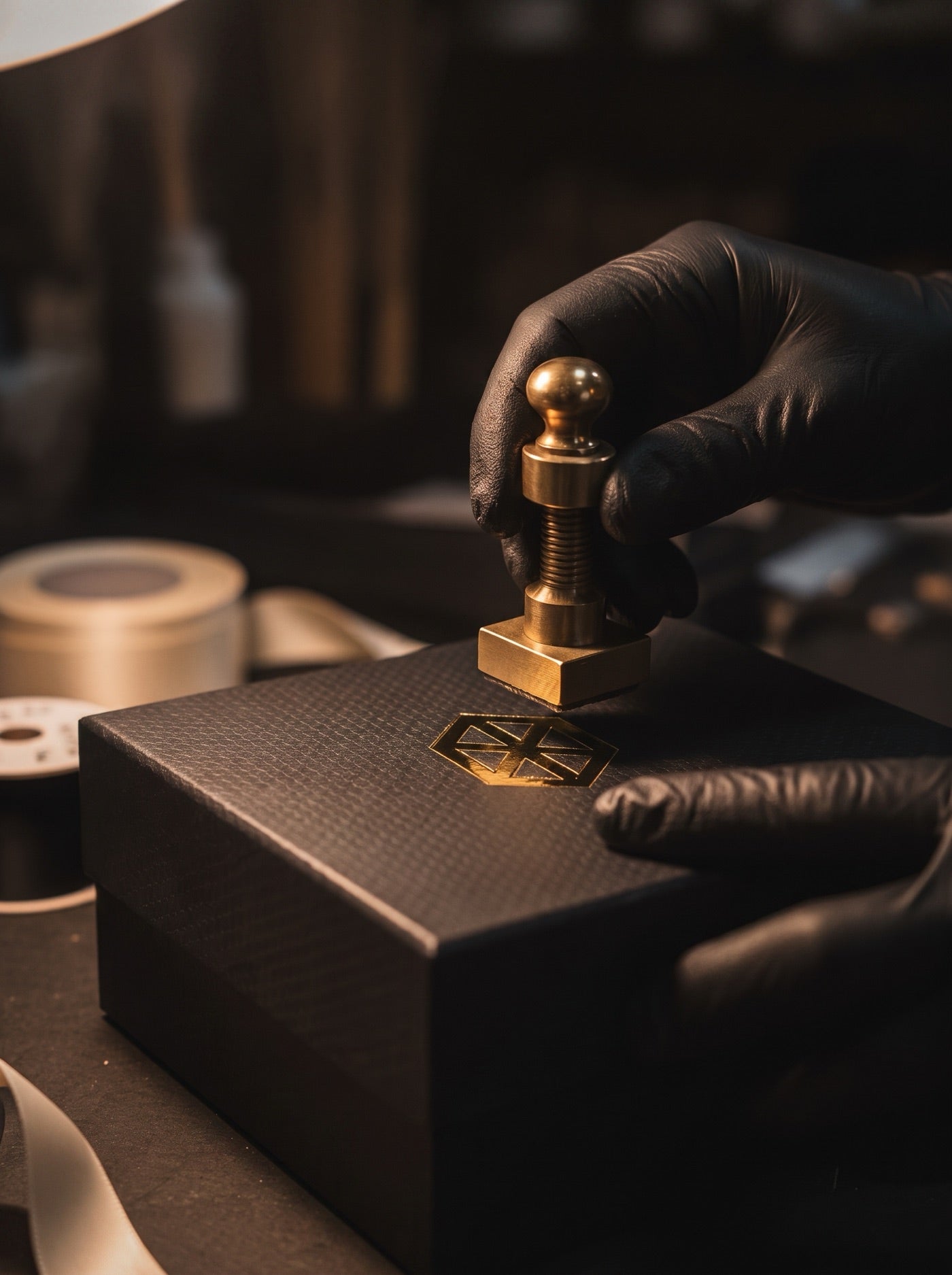 Gold-foil personalisation in the atelier